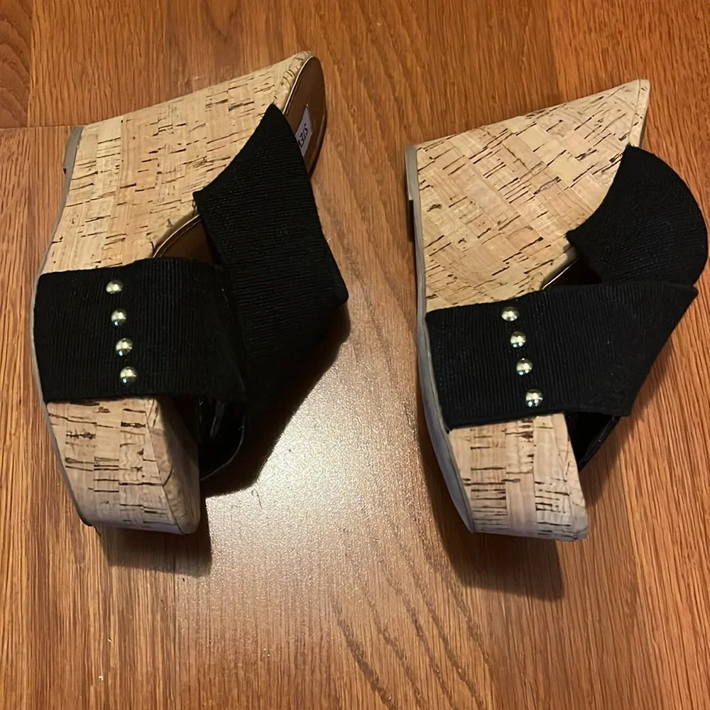 Steve Madden Black Cork Wedge Sandals